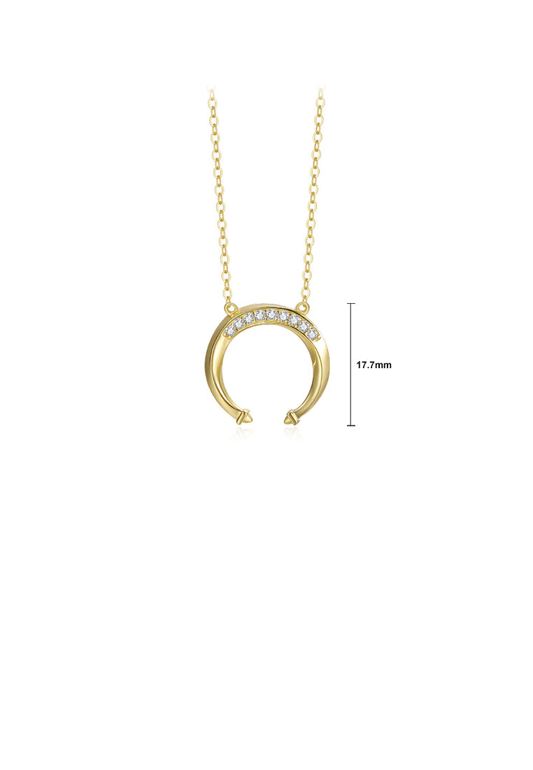 925 Sterling Silver Plated Gold Simple and Fashion Moon Pendant with Cubic Zirconia and Necklace - Luxurious Look