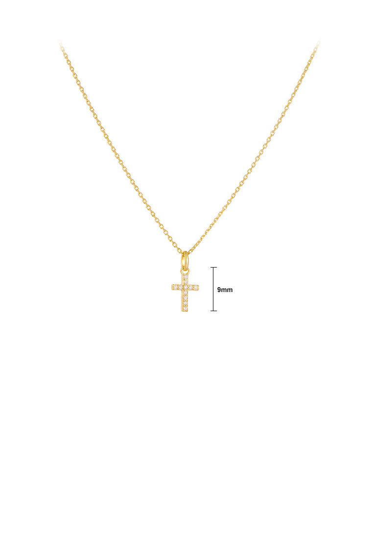 925 Sterling Silver Plated Gold Simple Fashion Cross Pendant with Cubic Zirconia and Necklace - Luxurious Look