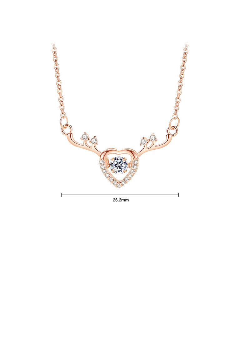 925 Sterling Silver Plated Rose Gold Fashion and Creative Heart-shaped Elk Pendant with Cubic Zirconia and Necklace - Luxurious Look