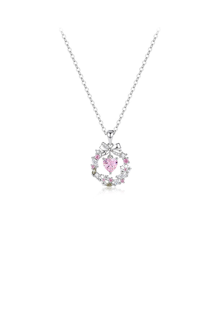 925 Sterling Silver Fashion Temperament Ribbon Garland Pendant with Cubic Zirconia and Necklace - Luxurious Look