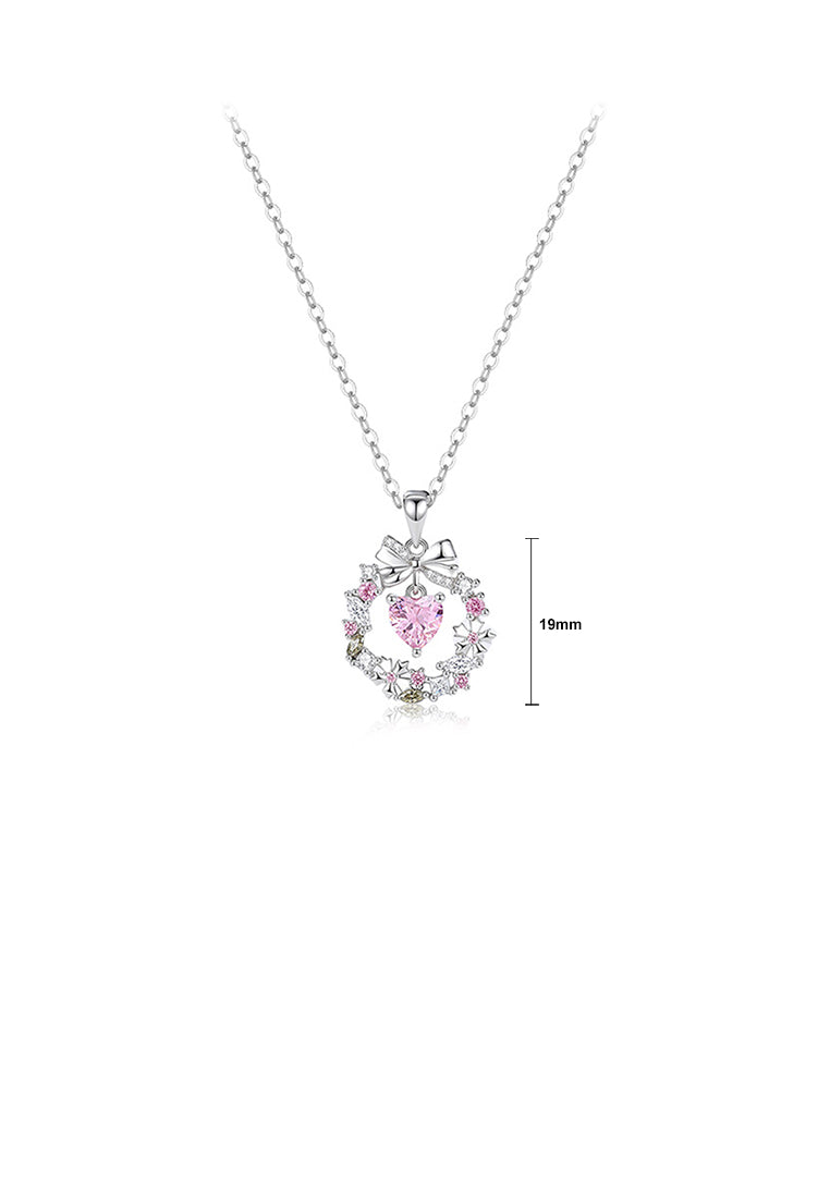 925 Sterling Silver Fashion Temperament Ribbon Garland Pendant with Cubic Zirconia and Necklace - Luxurious Look