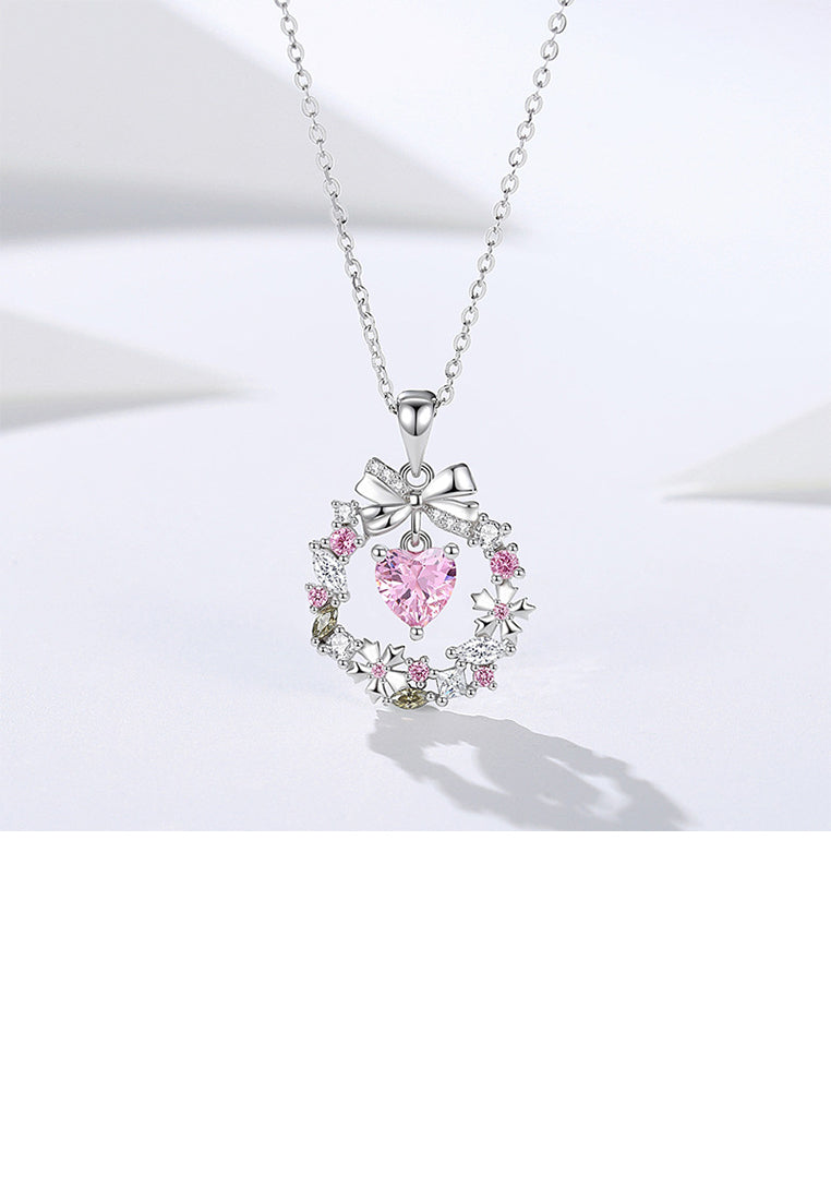 925 Sterling Silver Fashion Temperament Ribbon Garland Pendant with Cubic Zirconia and Necklace - Luxurious Look