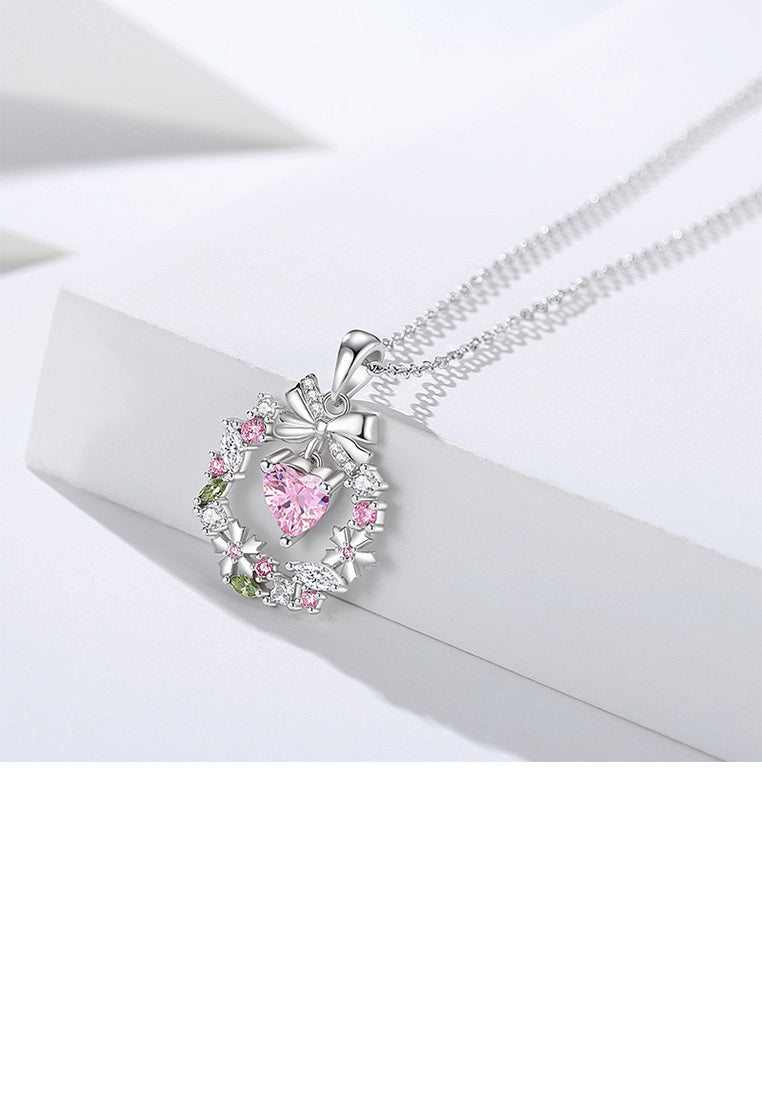 925 Sterling Silver Fashion Temperament Ribbon Garland Pendant with Cubic Zirconia and Necklace - Luxurious Look