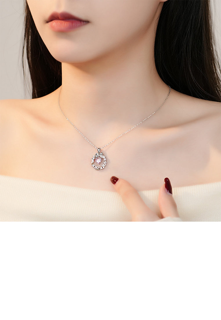 925 Sterling Silver Fashion Temperament Ribbon Garland Pendant with Cubic Zirconia and Necklace - Luxurious Look