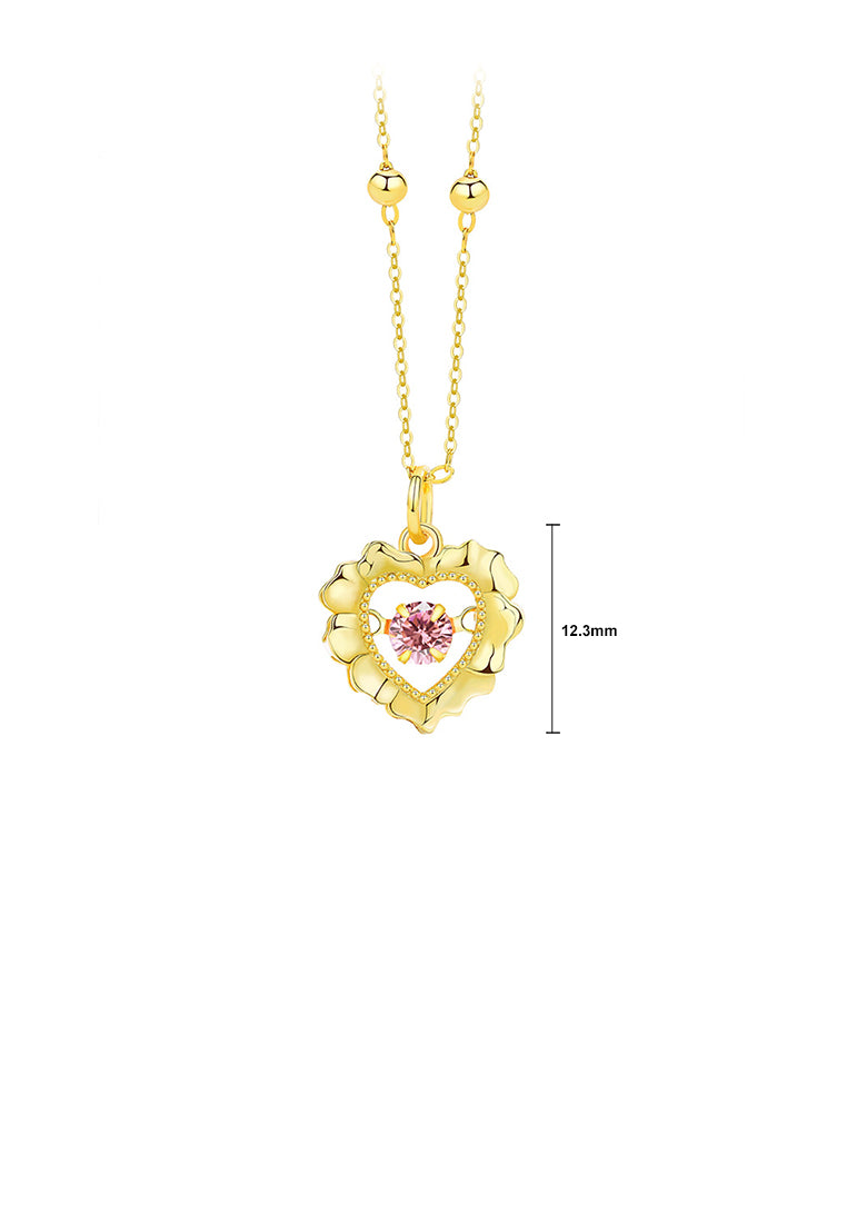 925 Sterling Silver Plated Gold Fashion Simple Hollow Heart-shaped Pendant with Pink Cubic Zirconia and Necklace - Luxurious Look - Vibrant Color