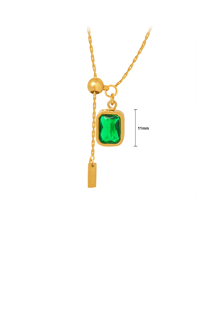 Fashion and Simple Plated Gold 316L Stainless Steel Geometric Square Tassel Pendant with Cubic Zirconia and Necklace - Luxurious Look
