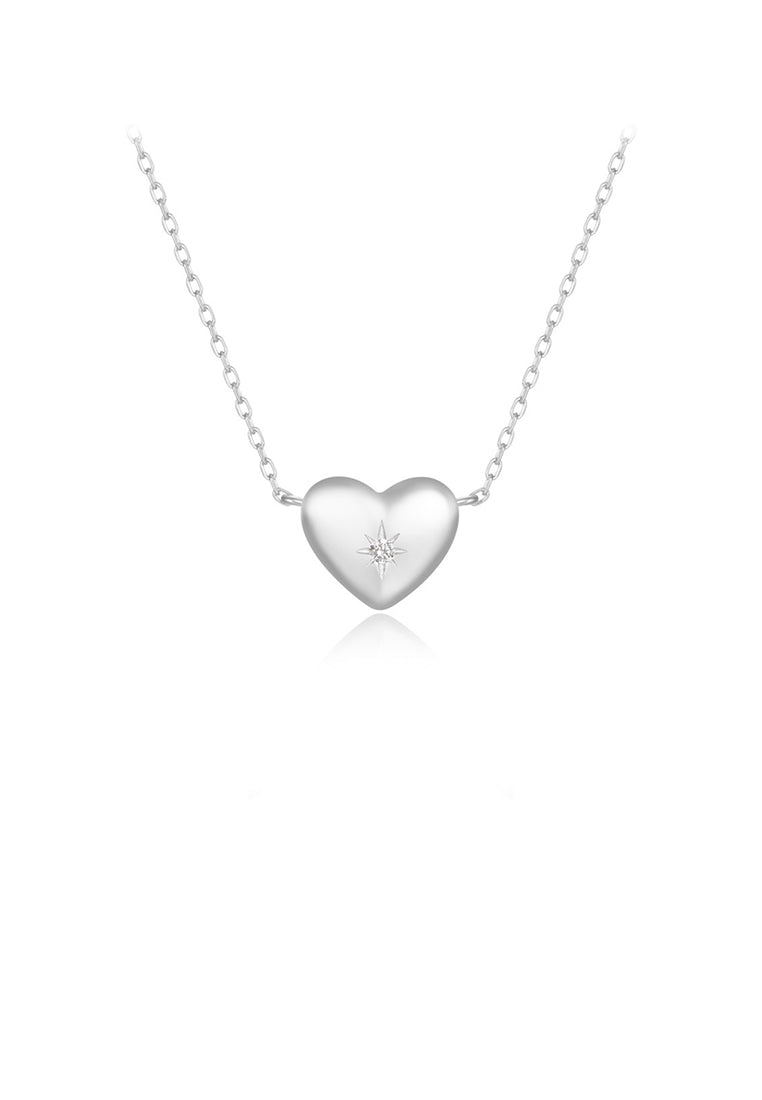 925 Sterling Silver Simple and Cute Heart-shaped Pendant with Cubic Zirconia and Necklace - Luxurious Look