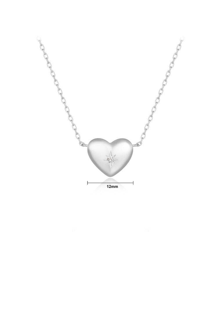 925 Sterling Silver Simple and Cute Heart-shaped Pendant with Cubic Zirconia and Necklace - Luxurious Look