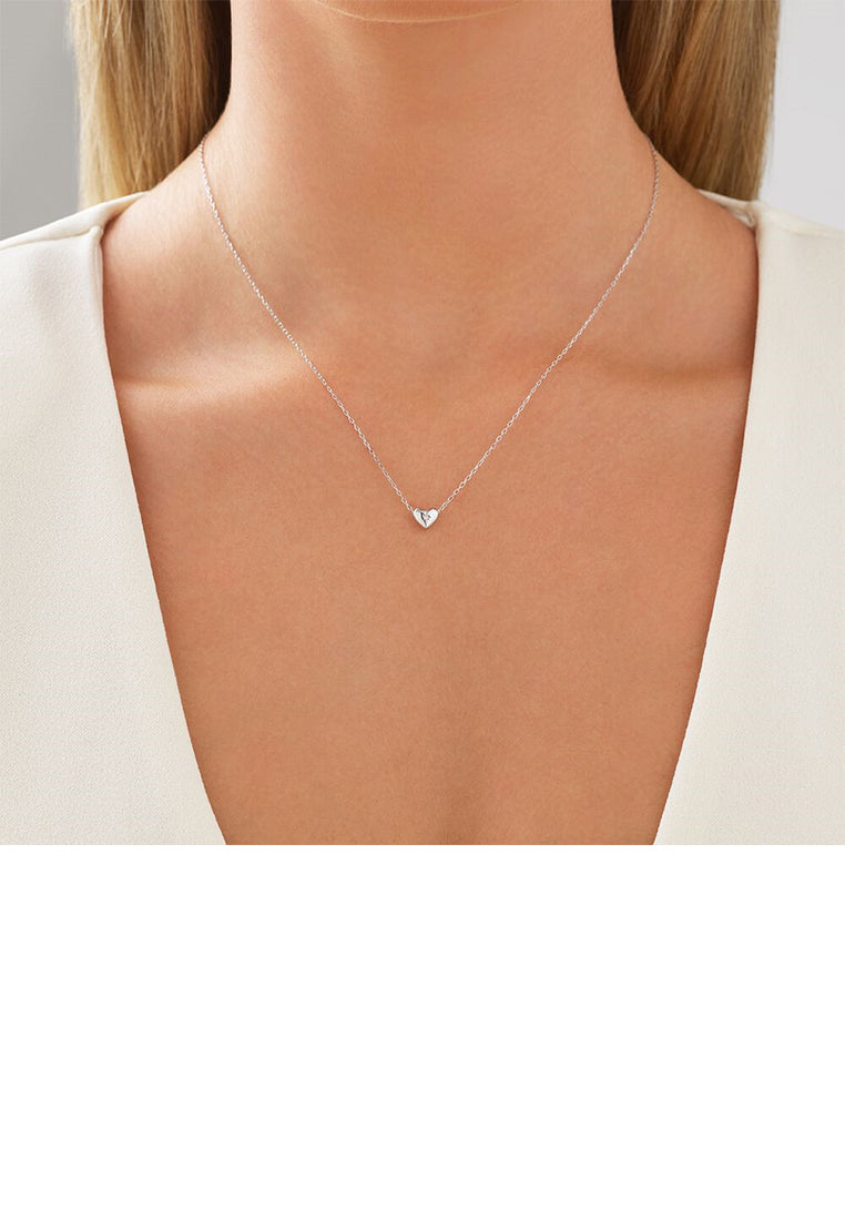 925 Sterling Silver Simple and Cute Heart-shaped Pendant with Cubic Zirconia and Necklace - Luxurious Look