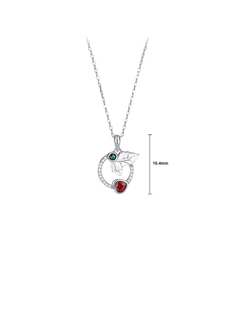 925 Sterling Silver Fashion Simple Leaf Heart Shape Geometric Circle Pendant with Cubic Zirconia and Necklace - Luxurious Look
