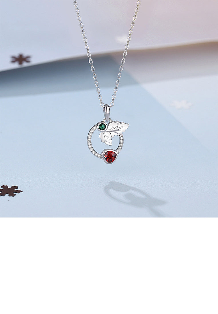 925 Sterling Silver Fashion Simple Leaf Heart Shape Geometric Circle Pendant with Cubic Zirconia and Necklace - Luxurious Look