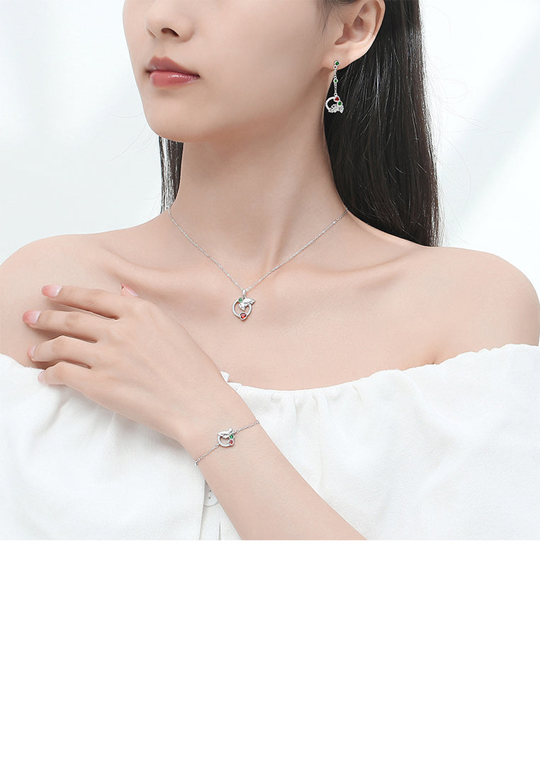 925 Sterling Silver Fashion Simple Leaf Heart Shape Geometric Circle Pendant with Cubic Zirconia and Necklace - Luxurious Look