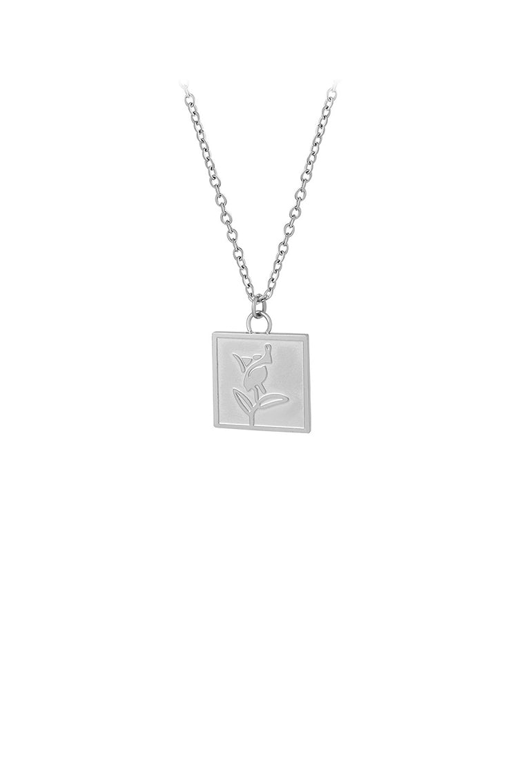 Fashion and Simple 316L Stainless Steel Rose Geometric Square Pendant with Necklace