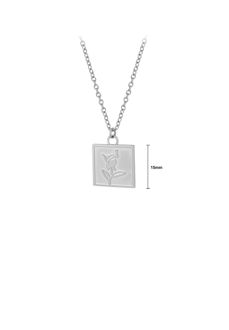 Fashion and Simple 316L Stainless Steel Rose Geometric Square Pendant with Necklace