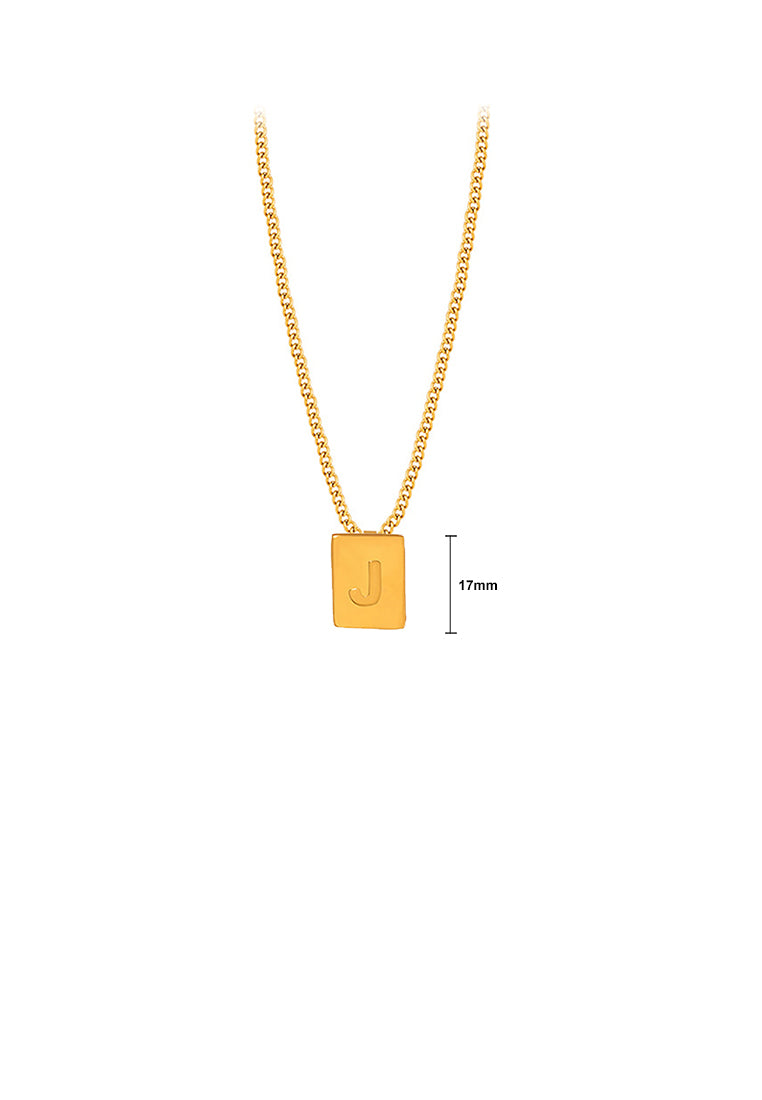 Fashion and Simple Plated Gold 316L Stainless Steel Alphabet J Geometric Square Pendant with Necklace