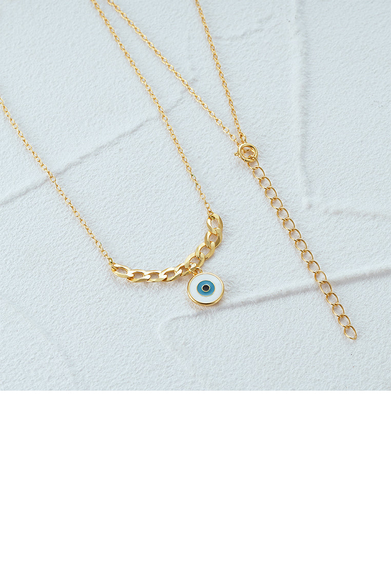 925 Sterling Silver Plated Gold Fashion Personalized Devils Eye Pendant with Chain Necklace