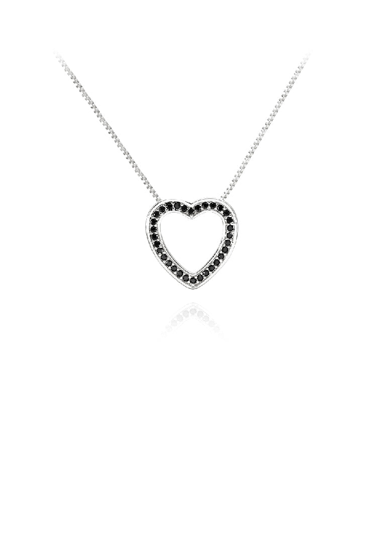 Simple Fashion Hollow Heart Pendant with Black Cubic Zirconia and Necklace - Luxurious Look