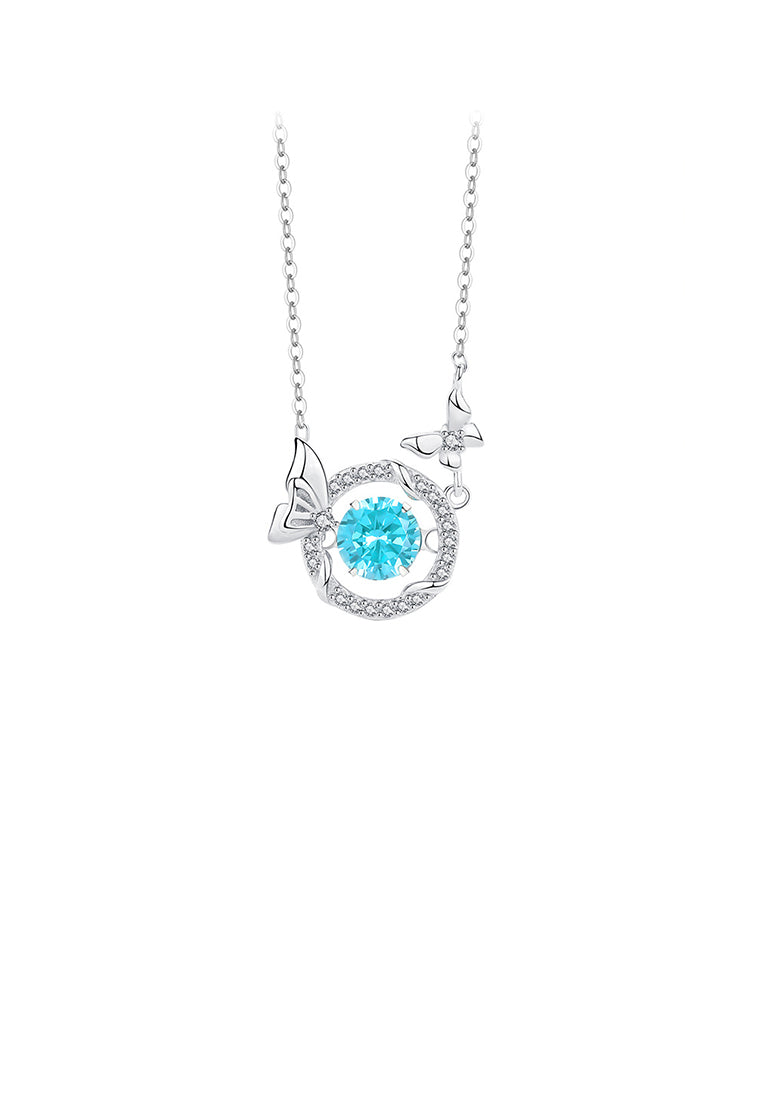 925 Sterling Silver Simple and Fashion Butterfly Circle Pendant with Blue Cubic Zirconia and Necklace - Luxurious Look