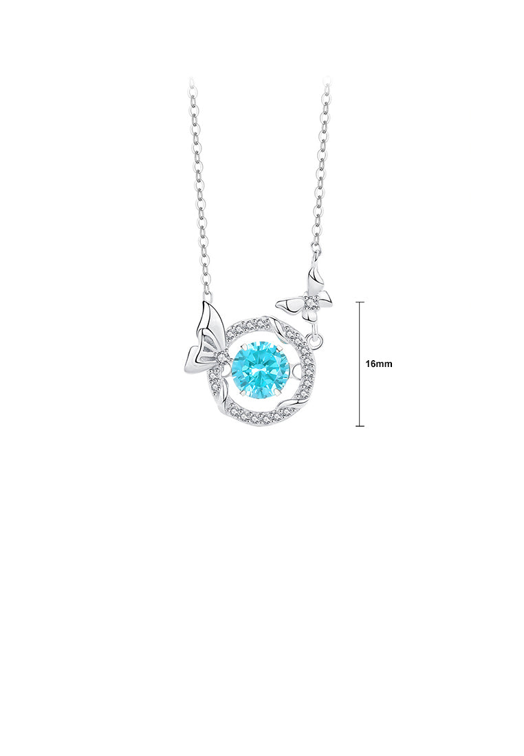 925 Sterling Silver Simple and Fashion Butterfly Circle Pendant with Blue Cubic Zirconia and Necklace - Luxurious Look