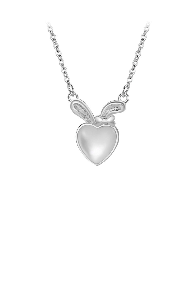 925 Sterling Silver Lovely Simple Rabbit Imitation Opal Pendant with Necklace