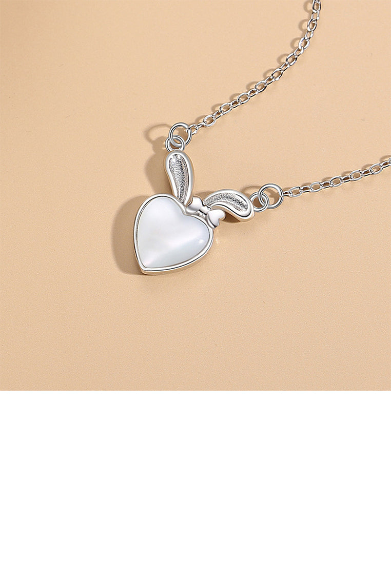 925 Sterling Silver Lovely Simple Rabbit Imitation Opal Pendant with Necklace