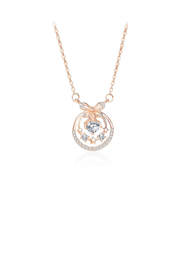 925 Sterling Silver Plated Rose Gold Fashion Sweet Star Ribbon Pendant with Cubic Zirconia and Necklace - Luxurious Look