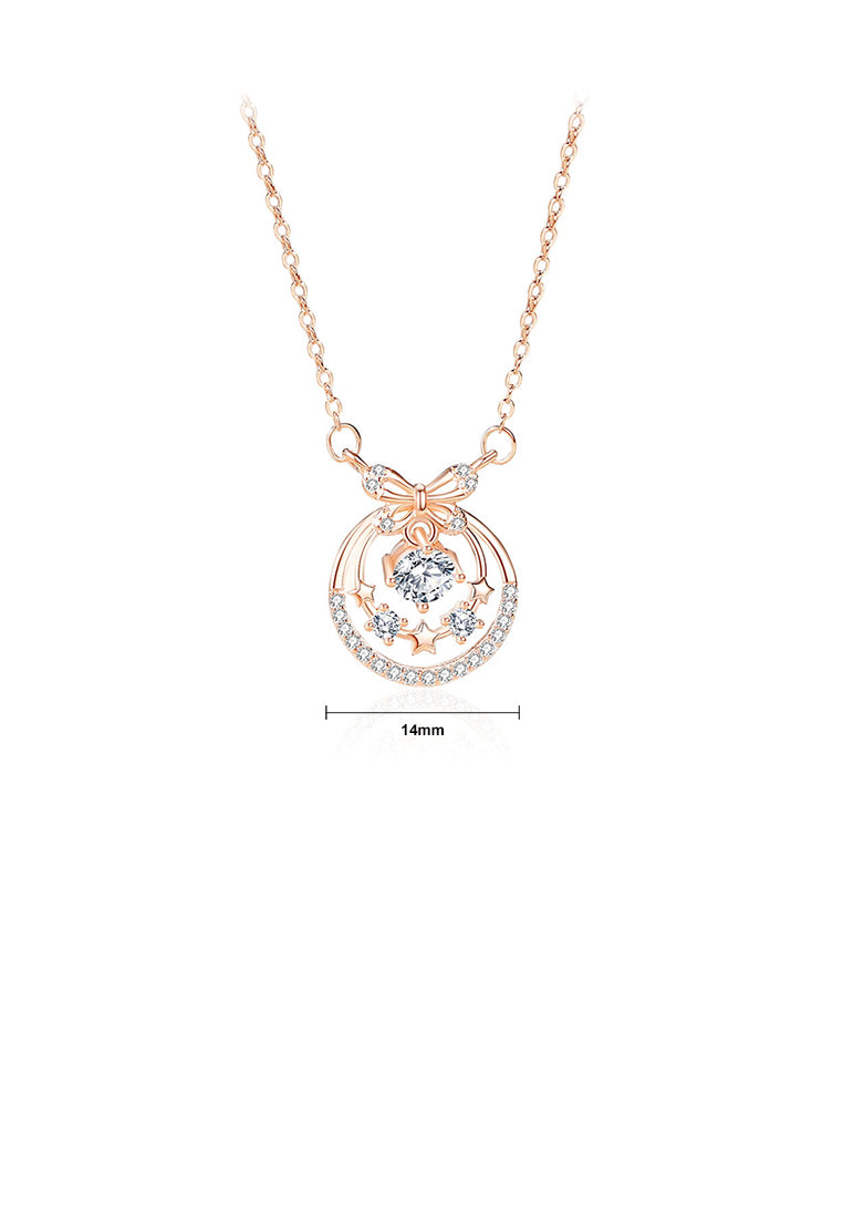 925 Sterling Silver Plated Rose Gold Fashion Sweet Star Ribbon Pendant with Cubic Zirconia and Necklace - Luxurious Look