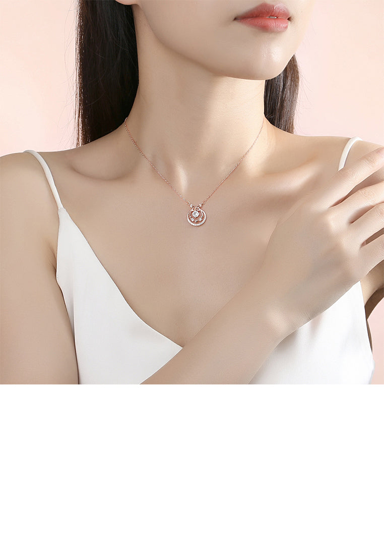925 Sterling Silver Plated Rose Gold Fashion Sweet Star Ribbon Pendant with Cubic Zirconia and Necklace - Luxurious Look