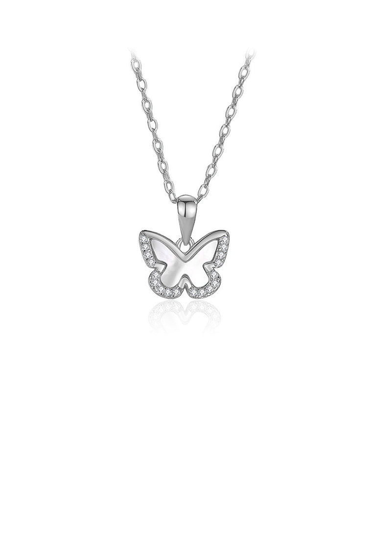 925 Sterling Silver Simple Cute Butterfly Pendant with Cubic Zirconia and Necklace - Luxurious Look