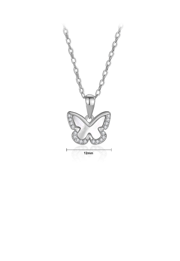 925 Sterling Silver Simple Cute Butterfly Pendant with Cubic Zirconia and Necklace - Luxurious Look