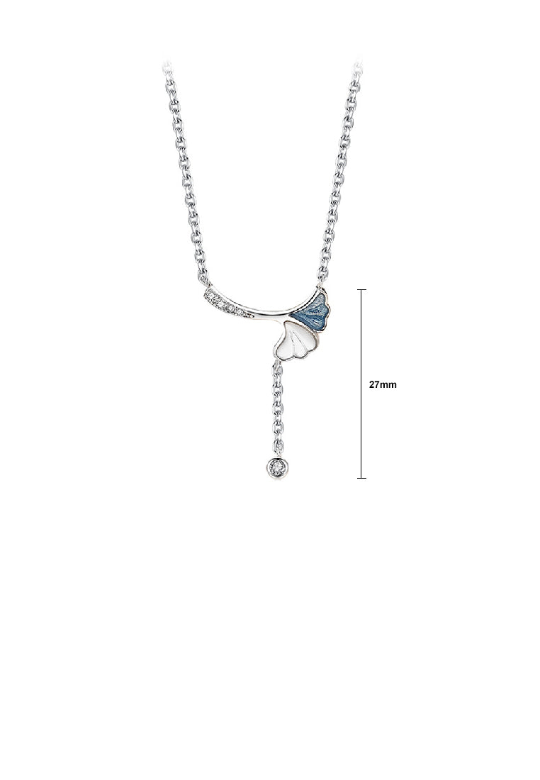 925 Sterling Silver Fashion Simple Ginkgo Leaf Tassel Pendant with Cubic Zirconia and Necklace - Luxurious Look