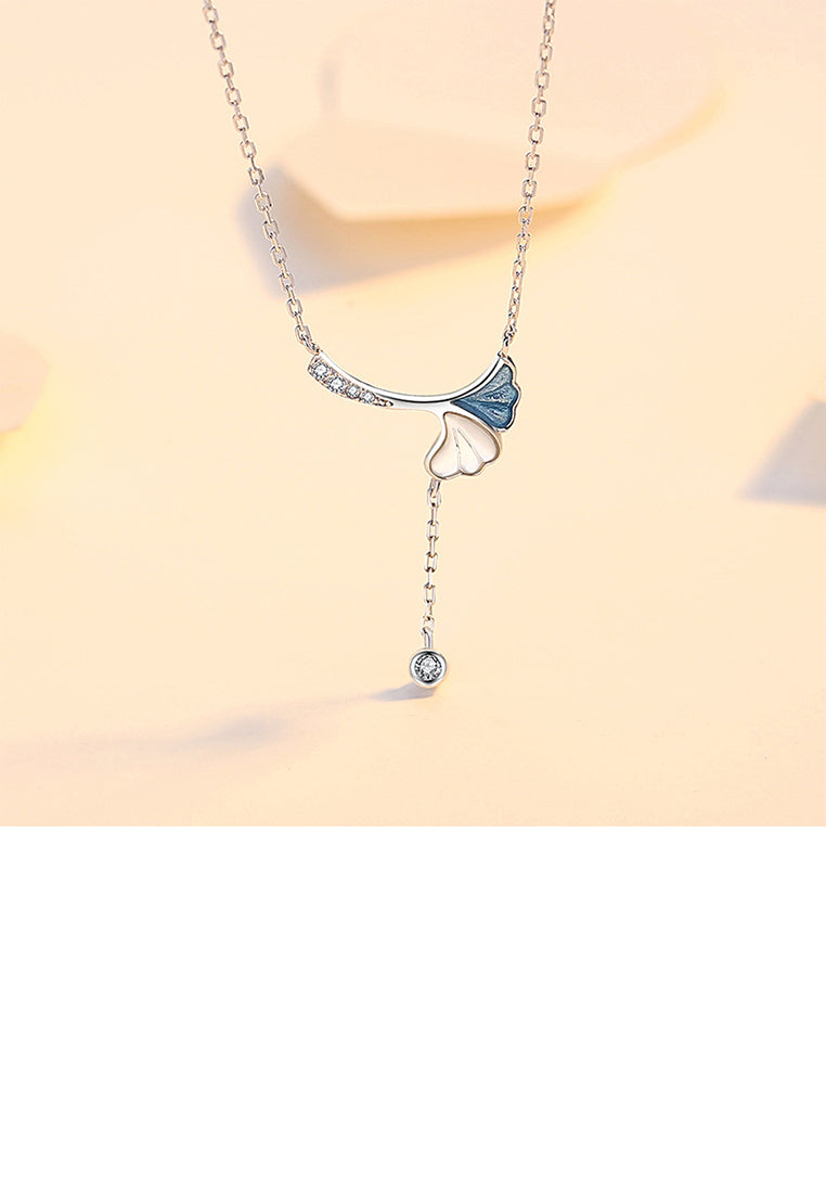 925 Sterling Silver Fashion Simple Ginkgo Leaf Tassel Pendant with Cubic Zirconia and Necklace - Luxurious Look
