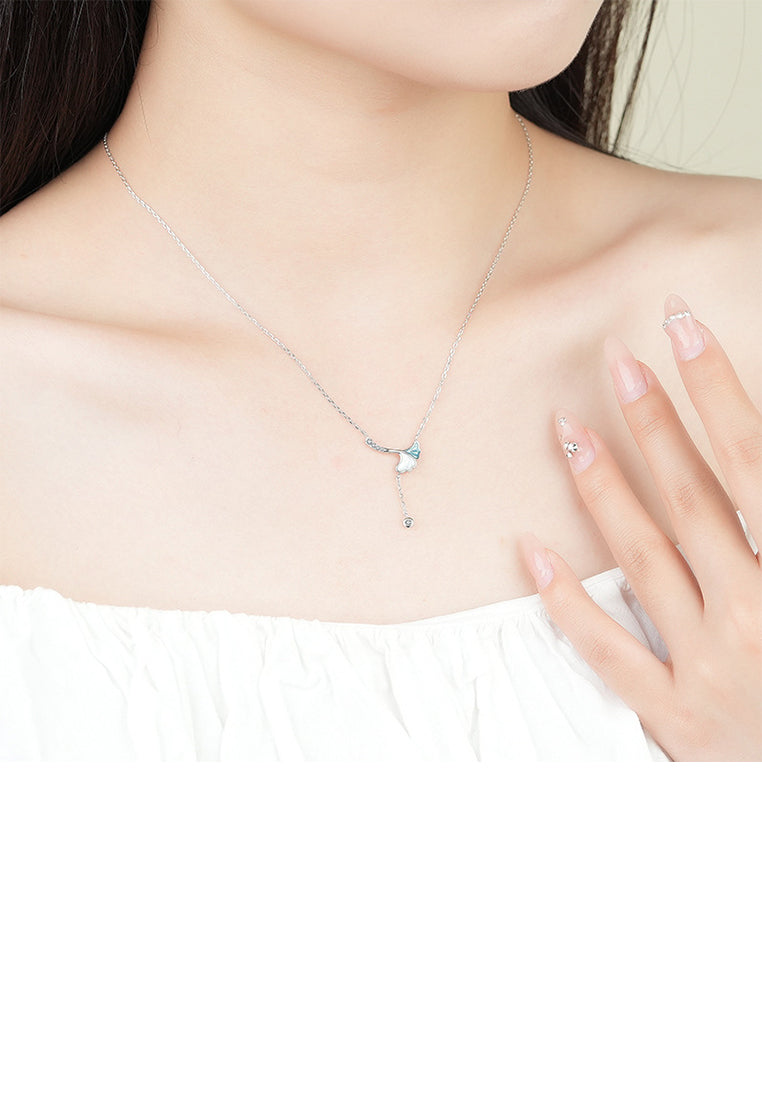 925 Sterling Silver Fashion Simple Ginkgo Leaf Tassel Pendant with Cubic Zirconia and Necklace - Luxurious Look
