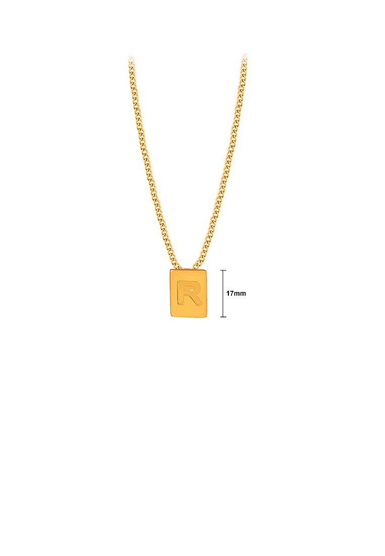 Fashion and Simple Plated Gold 316L Stainless Steel Alphabet R Geometric Square Pendant with Necklace