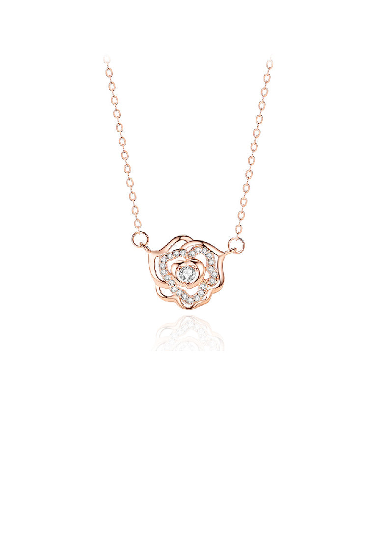 925 Sterling Silver Plated Rose Gold Fashion Elegant Rose Pendant with Cubic Zirconia and Necklace - Luxurious Look