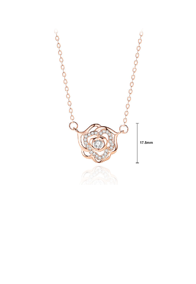 925 Sterling Silver Plated Rose Gold Fashion Elegant Rose Pendant with Cubic Zirconia and Necklace - Luxurious Look
