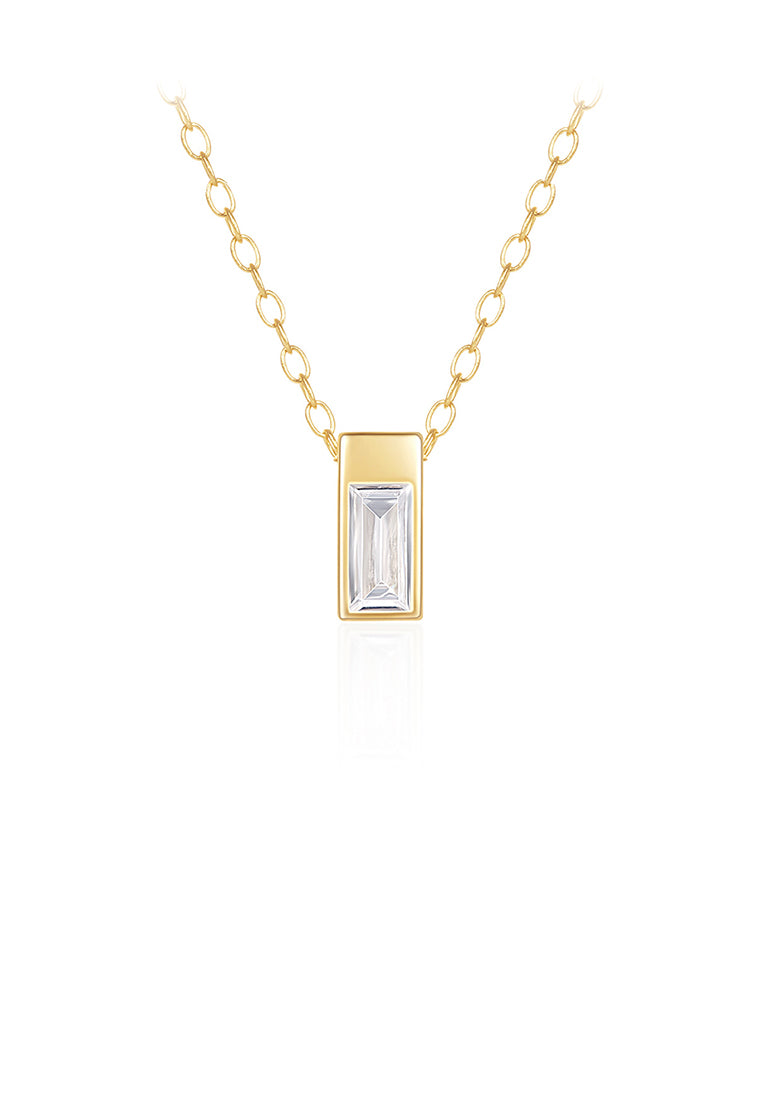 925 Sterling Silver Plated Gold Simple and Fashion Geometric Square Pendant with Cubic Zirconia and Necklace - Luxurious Look