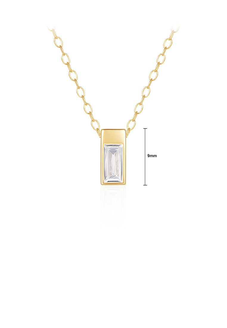 925 Sterling Silver Plated Gold Simple and Fashion Geometric Square Pendant with Cubic Zirconia and Necklace - Luxurious Look