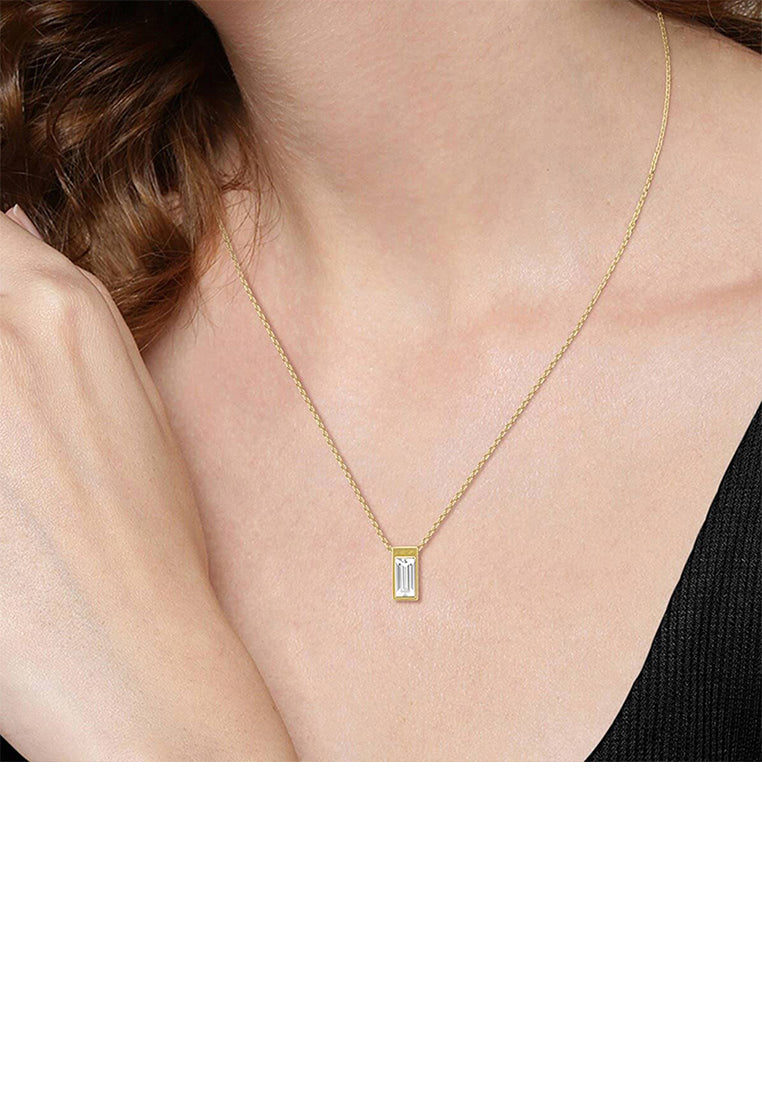 925 Sterling Silver Plated Gold Simple and Fashion Geometric Square Pendant with Cubic Zirconia and Necklace - Luxurious Look