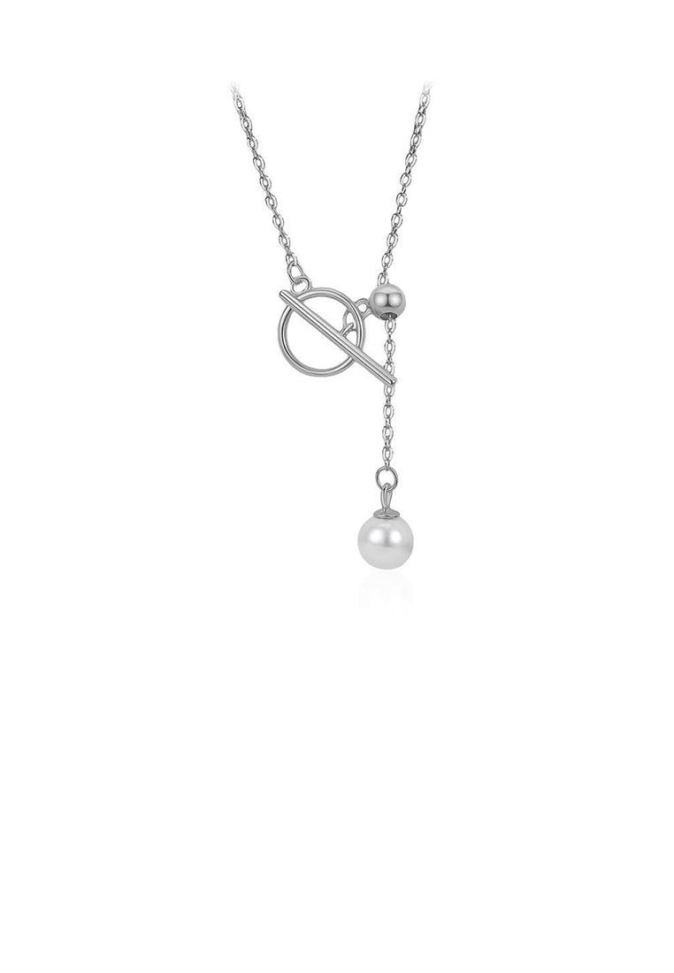 925 Sterling Silver Simple and Fashion Geometric Circle Tassel Imitation Pearl Pendant with Necklace - Luxurious Look