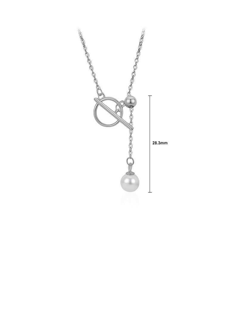 925 Sterling Silver Simple and Fashion Geometric Circle Tassel Imitation Pearl Pendant with Necklace - Luxurious Look