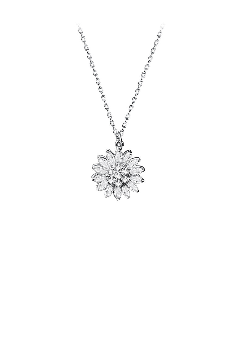 925 Sterling Silver Fashion Brilliant Sunflower Pendant with Cubic Zirconia and Necklace - Luxurious Look