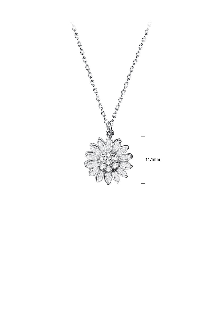 925 Sterling Silver Fashion Brilliant Sunflower Pendant with Cubic Zirconia and Necklace - Luxurious Look