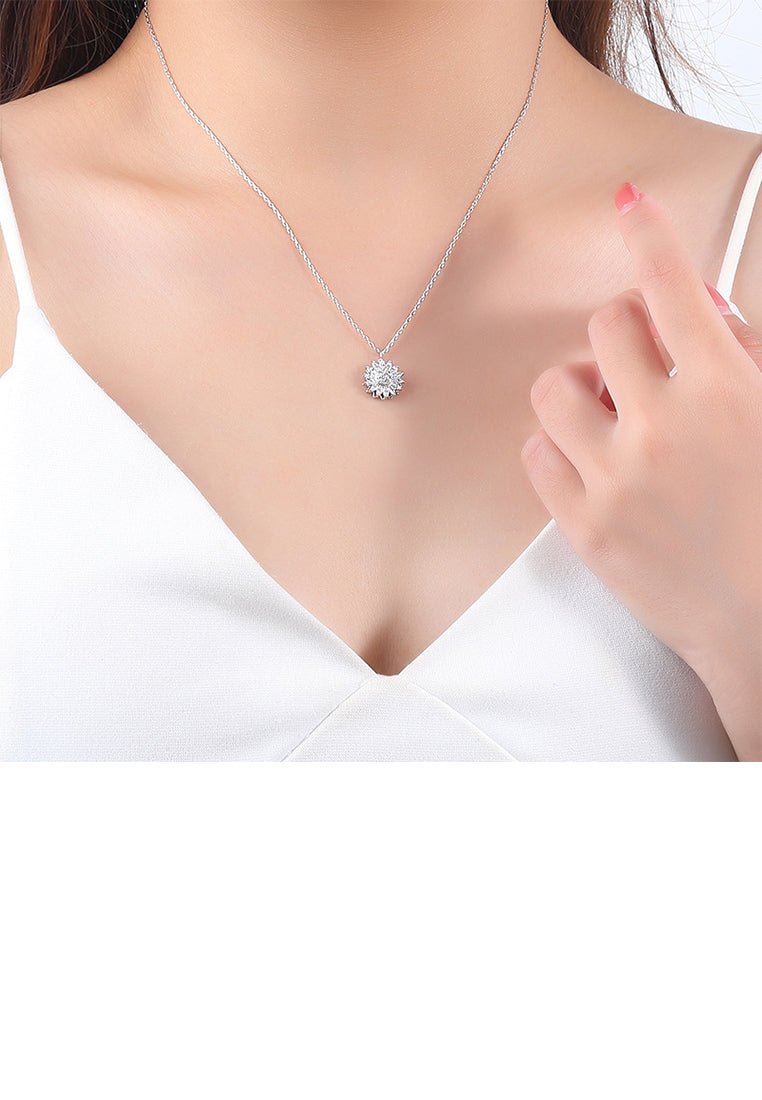 925 Sterling Silver Fashion Brilliant Sunflower Pendant with Cubic Zirconia and Necklace - Luxurious Look