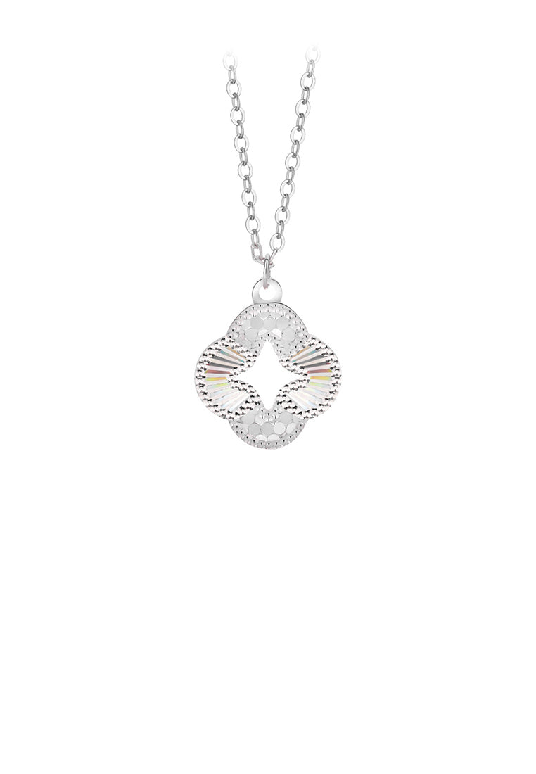925 Sterling Silver Hollow Four-leafed Clover Pendant with Necklace