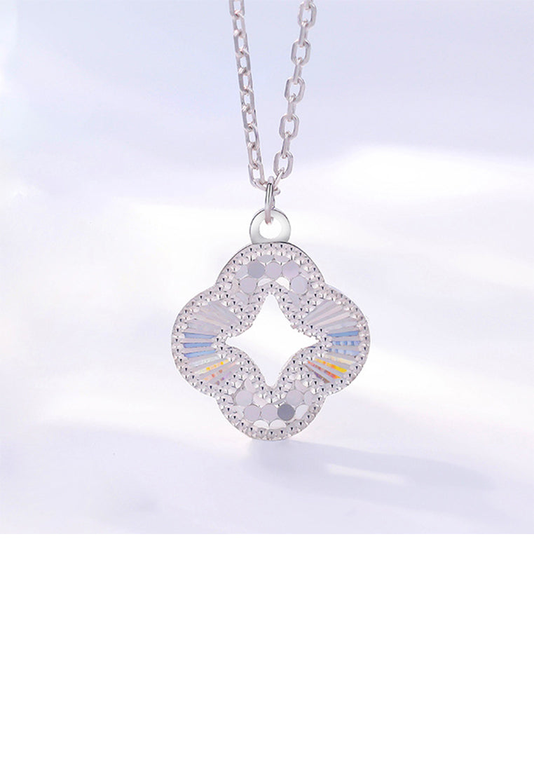 925 Sterling Silver Hollow Four-leafed Clover Pendant with Necklace