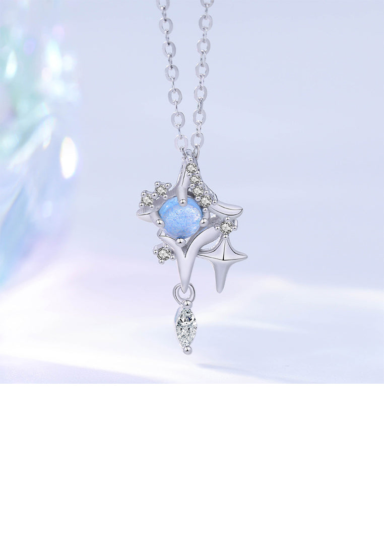 925 Sterling Silver Fashion Simple Star Tassel Pendant with Cubic Zirconia and Necklace - Luxurious Look