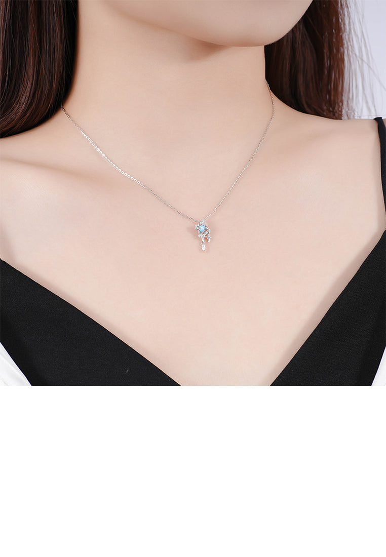 925 Sterling Silver Fashion Simple Star Tassel Pendant with Cubic Zirconia and Necklace - Luxurious Look