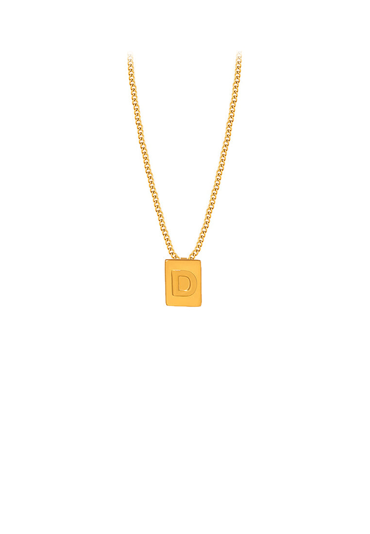 Fashion and Simple Plated Gold 316L Stainless Steel Alphabet D Geometric Square Pendant with Necklace