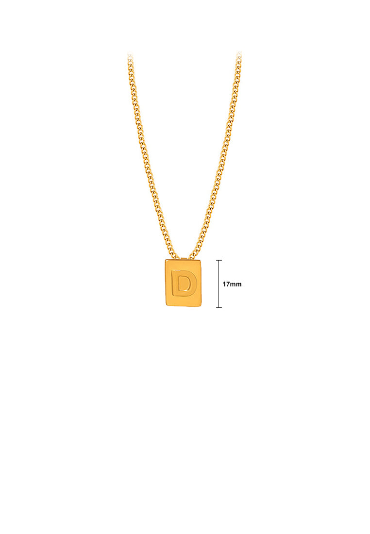 Fashion and Simple Plated Gold 316L Stainless Steel Alphabet D Geometric Square Pendant with Necklace